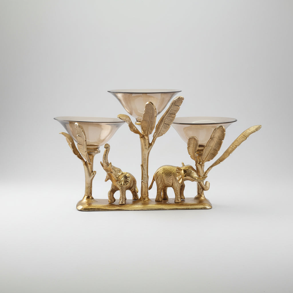 Aluminum Vantara Elephant & Banana Tree Centerpiece – Tall