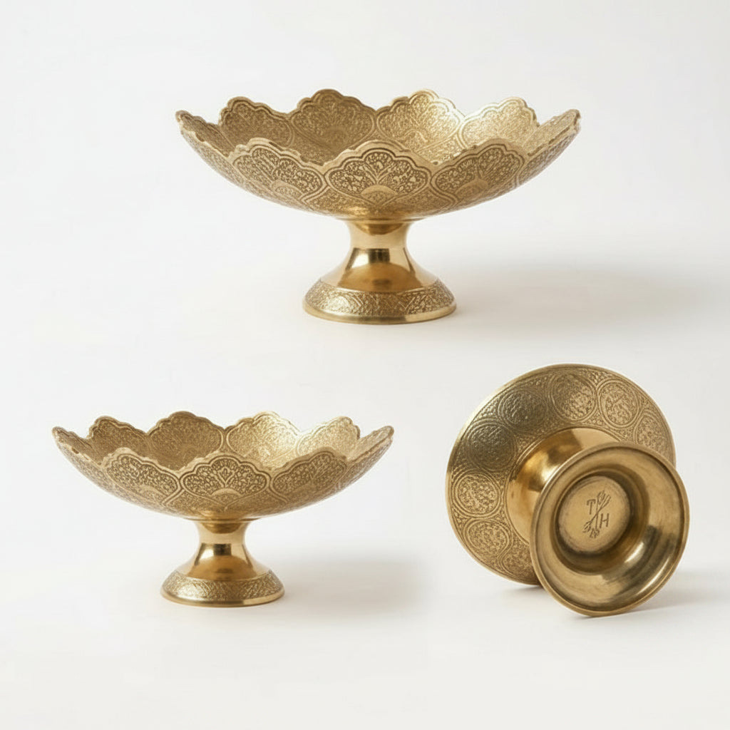 Brass Hand Engraved Fruit Stand - Set of 3