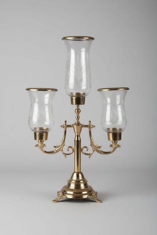 Three-Arm Crystal Hurricane Candelabra in Aluminum