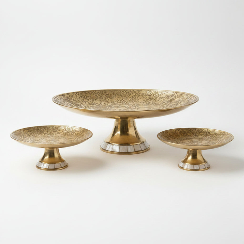 Brass Hand Engraved Paisley Tazza with Mother of Pearl