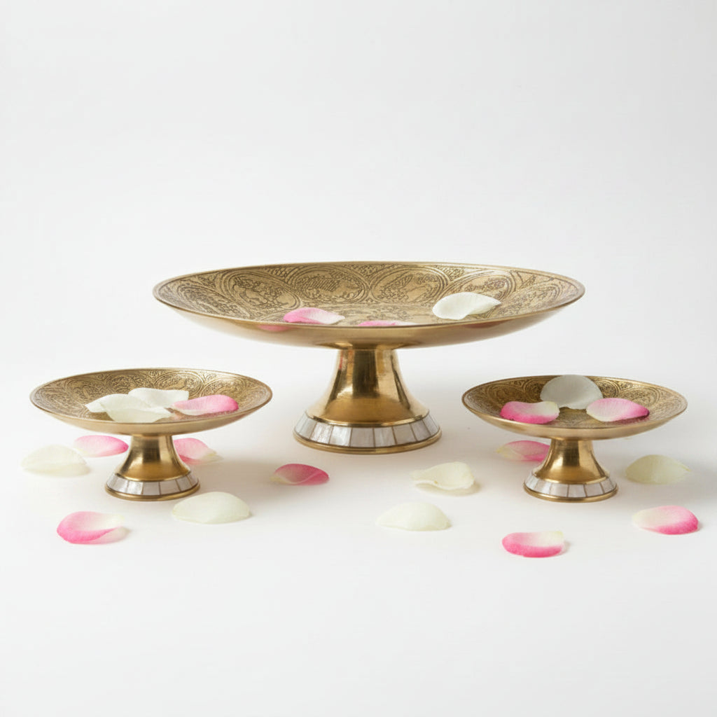 Brass Hand Engraved Paisley Tazza with Mother of Pearl