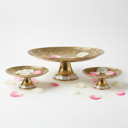 Brass Hand Engraved Paisley Tazza with Mother of Pearl