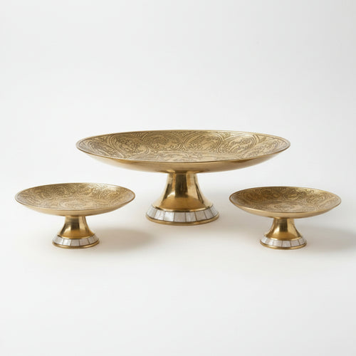 Brass Hand Engraved Paisley Tazza with Mother of Pearl