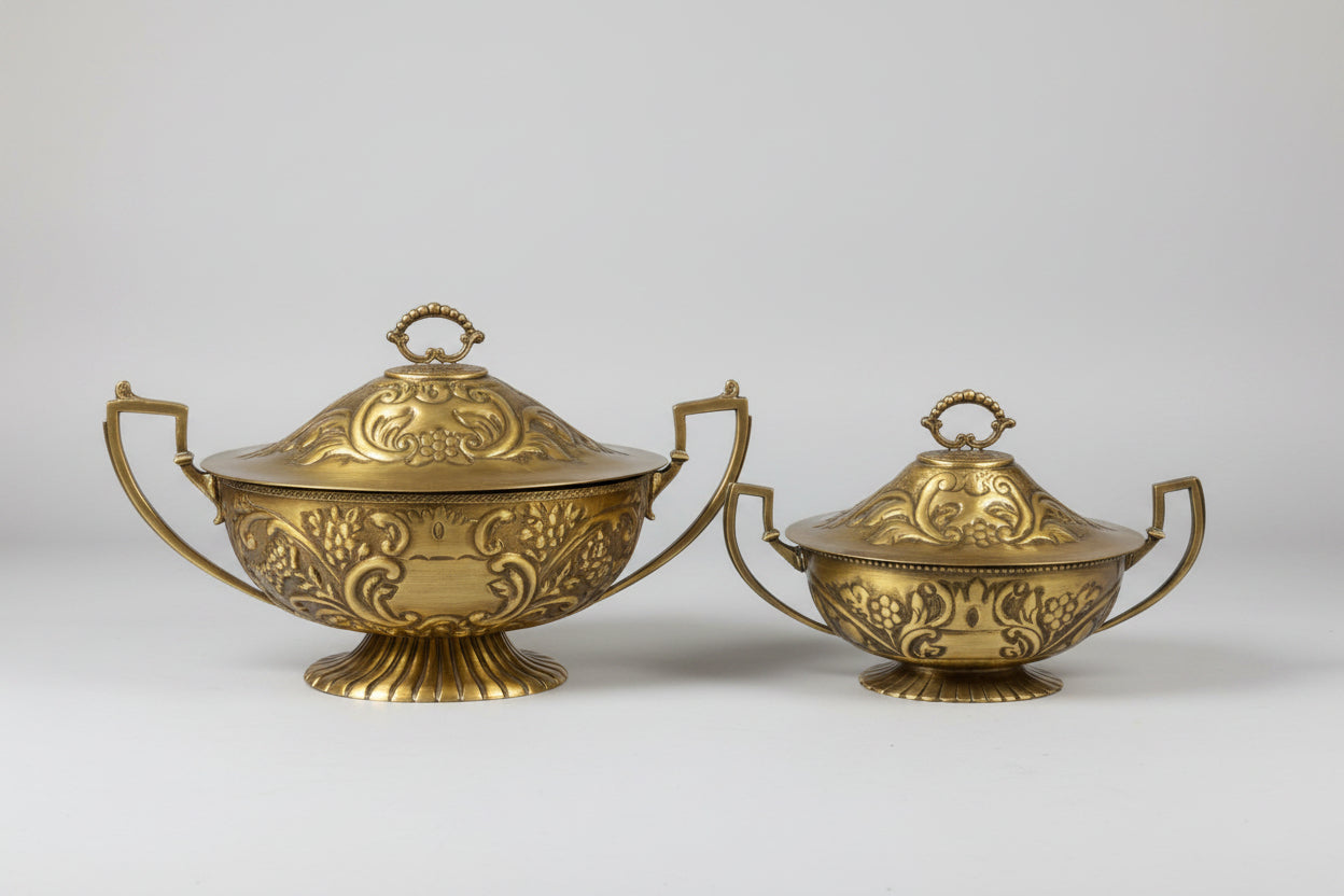 Brass Floral Lidded Tureen Set (Large & Small)