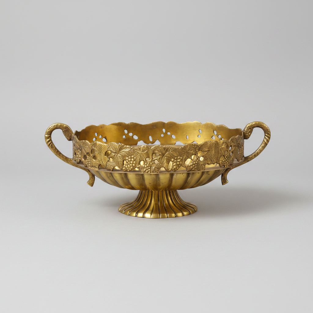Brass Pierced Grapevine Bowl with Scroll Handles