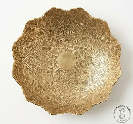 Set of three graduated brass hand-engraved fruit stands — Indian handicraft tiered serveware