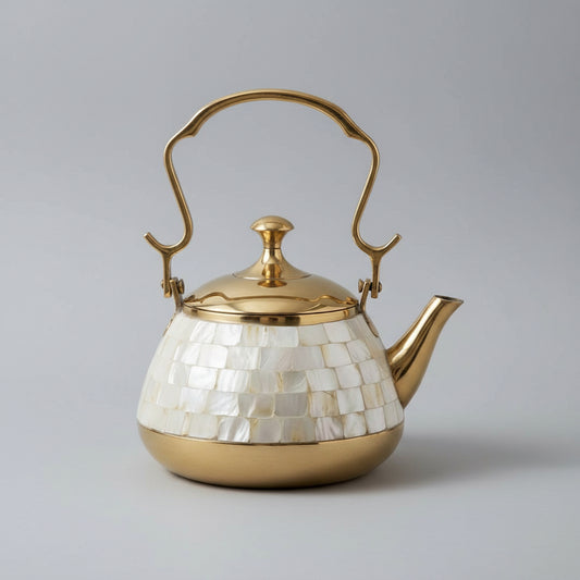 Brass kettle with mother of pearl inlay — heritage Indian decorative vessel by The Handicraft People